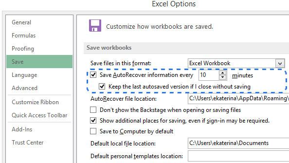 Autorrecuperación de archivos de Excel