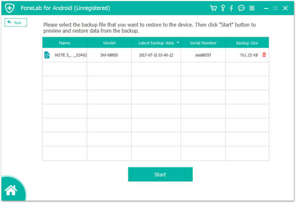 Lista de respaldo de mensajes de Samsung