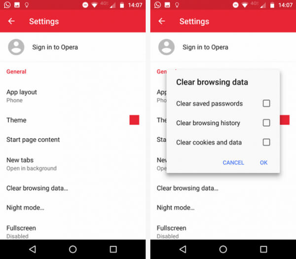 Borrar el historial de navegación de Opera mini en Android