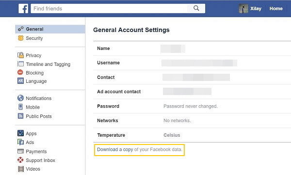 Descargar una copia de los datos de Facebook