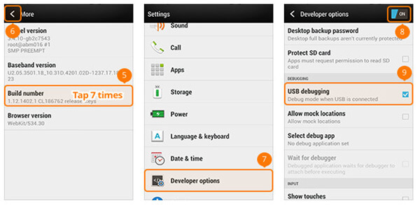 Habilitar el modo de depuración USB en HTC