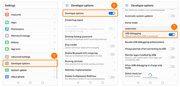 Habilite el modo de depuración USB en HUAWEI Honor Series / Mate / P Series