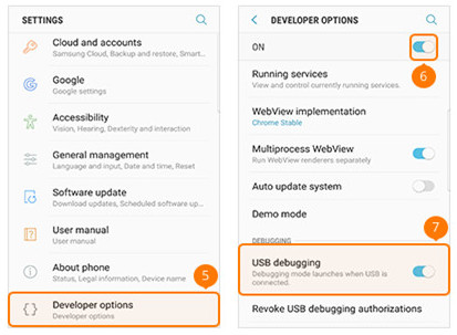 Habilite el modo de depuración USB en Samsung Galaxy S8/S8