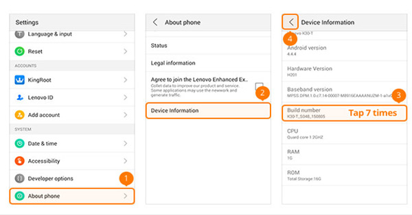 Habilitar el modo de depuración USB en Lenovo