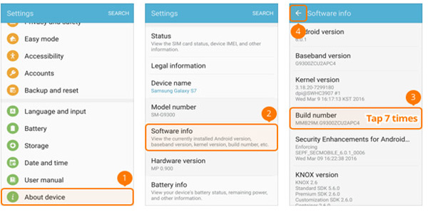 Modo de depuración USB en Samsung Galaxy S5/S6/S7