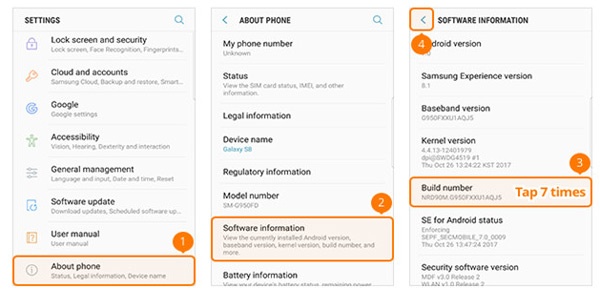 Habilite el modo de depuración USB en Samsung Galaxy S8/S8