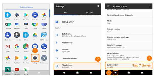 Habilitar el modo de depuración USB en Google Windows Phone