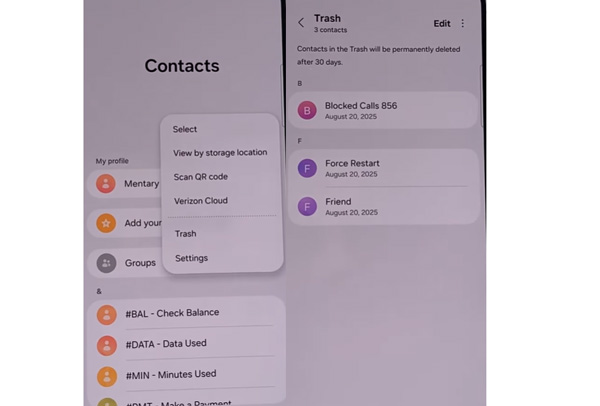Recuperar de la papelera de contactos