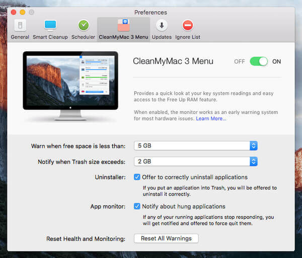 Menú CleanMyMac 3