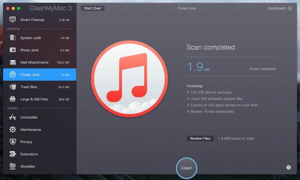 Limpieza de basura de iTunes CleanMyMac 3