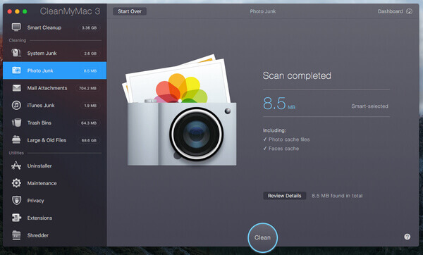 Limpieza de basura de fotos CleanMyMac 3