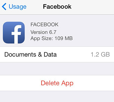 Eliminar la aplicación de Facebook para borrar la caché de la aplicación