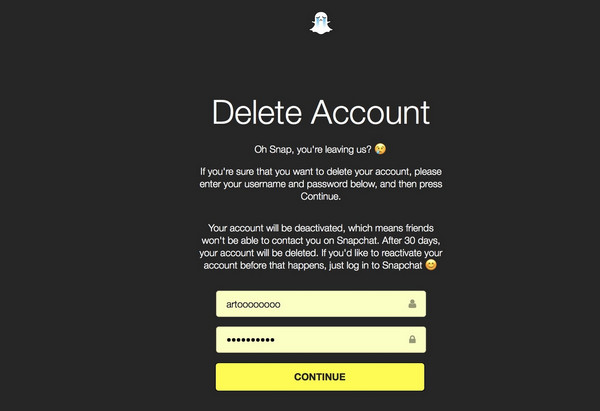 Eliminar cuenta de Snapchat