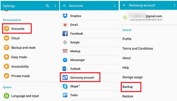 Copia de seguridad de datos con cuenta de Samsung