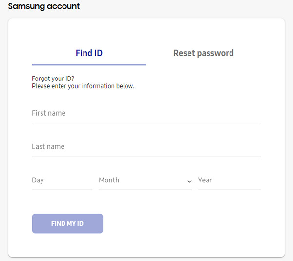 Recuperar ID de cuenta de Samsung