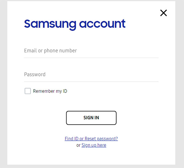inicio de sesión de la cuenta de Samsung