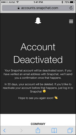 Cuenta de Snapchat desactivada en el teléfono