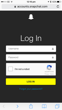 Inicie sesión en la cuenta de Snapchat en el teléfono