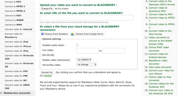 Convertir en línea BlackBerry Video Converter