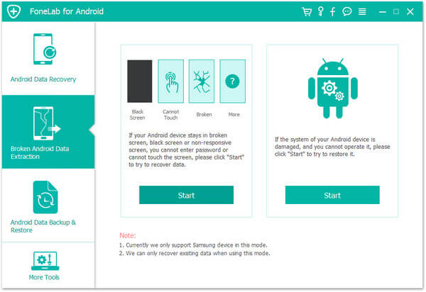 Interfaz de recuperación de datos de Android rota