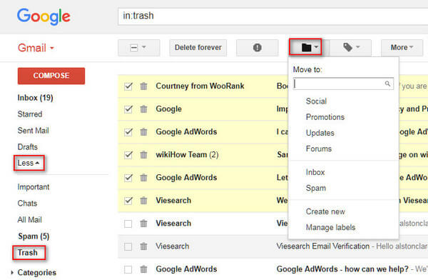 Recuperar correos electrónicos eliminados de Gmail