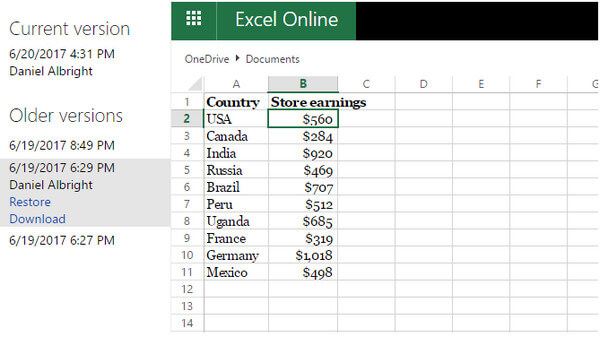 Restaurar Excel de versiones anteriores