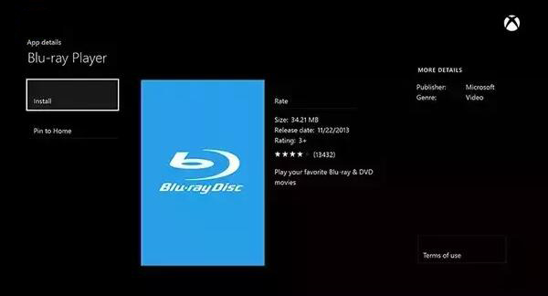 Aplicación de disco Blu-ray de Xbox One