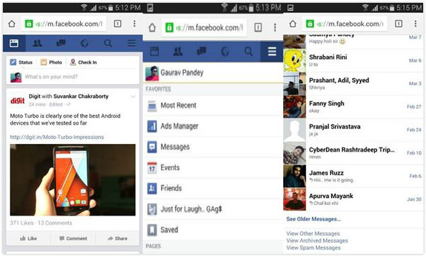 Buscar y comprobar otros mensajes de Facebook en Android