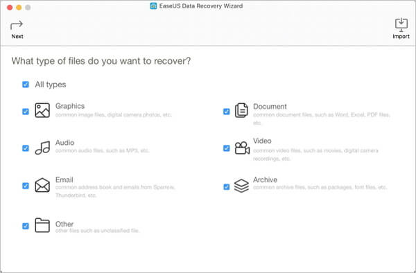 Interfaz de recuperación de datos de Mac