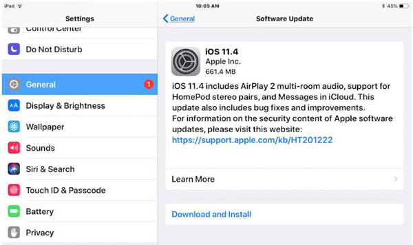 Actualizar la versión de iOS en iPad