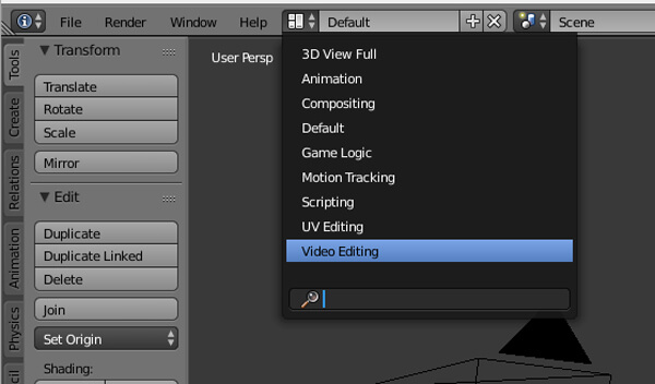 Modo de edición de video de Blender