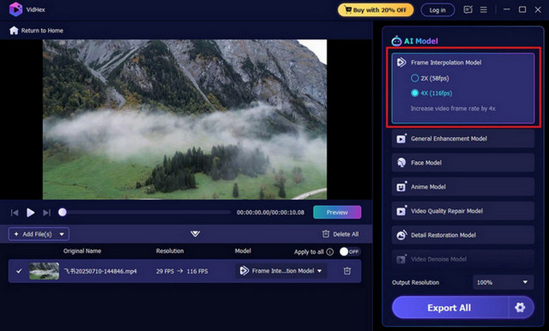 Vidhex Establecer velocidad de fotogramas