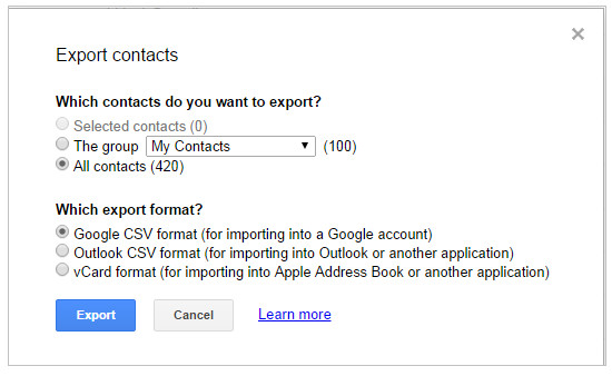 Exportar contactos de Google