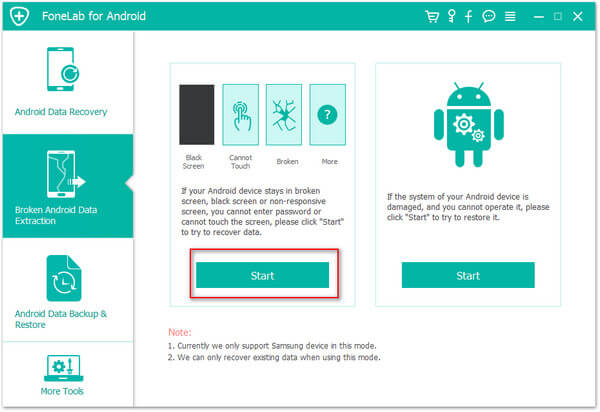 Seleccione la extracción de datos rotos de Android