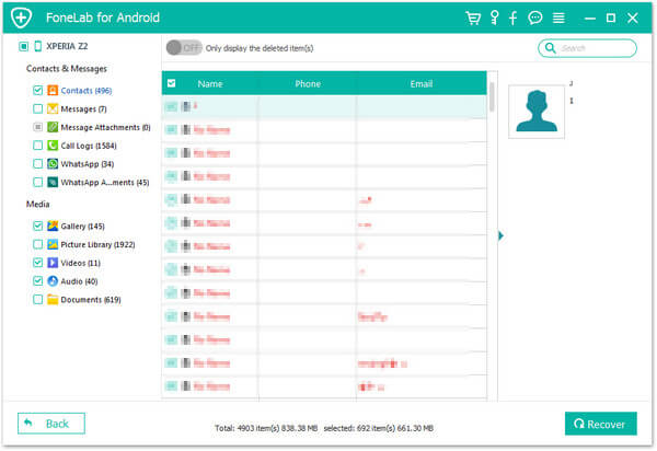 Vista previa y recuperación de contactos de Android