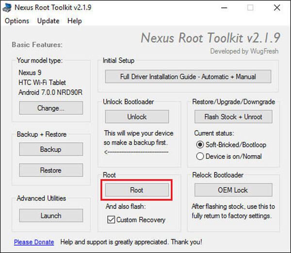 Dispositivo Root Nexus con Nexus Root Toolkit