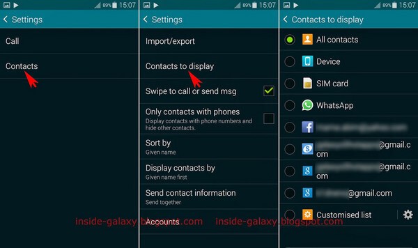 Verifique los contactos de Samsung para mostrar
