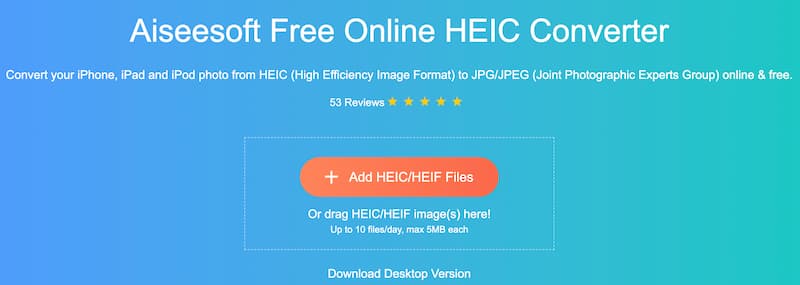 Aiseesoft Convertidor HEIC en línea gratuito