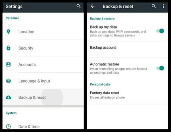 Copia de seguridad de Android con Google Backup