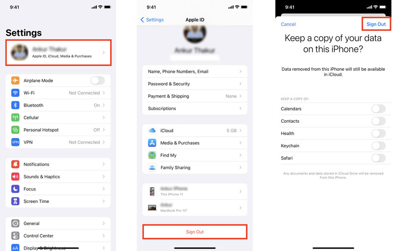 Cerrar sesión de ID de Apple en iPhone