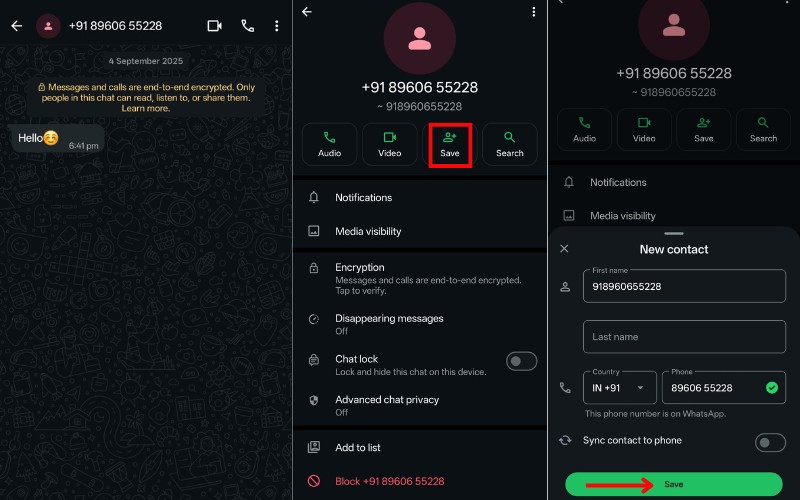 Agregar número desconocido Android
