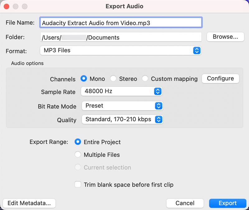 Audacity Export Audio To MP3
