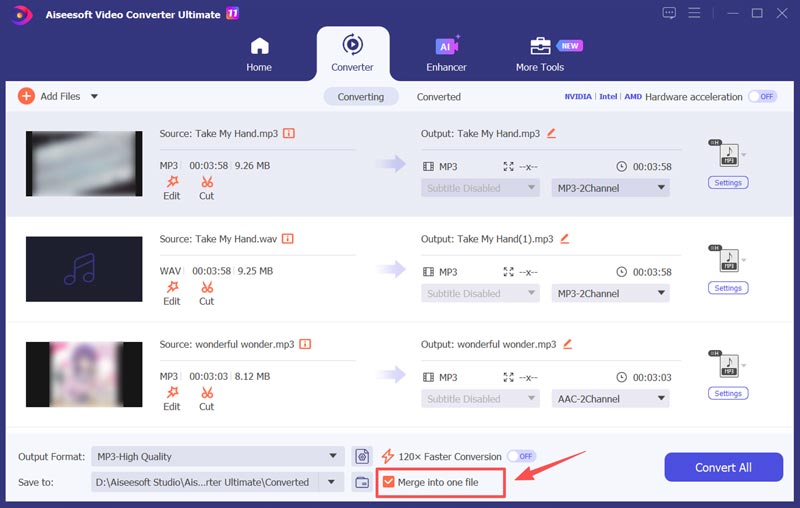 Combinar archivos de audio en un solo archivo VCU