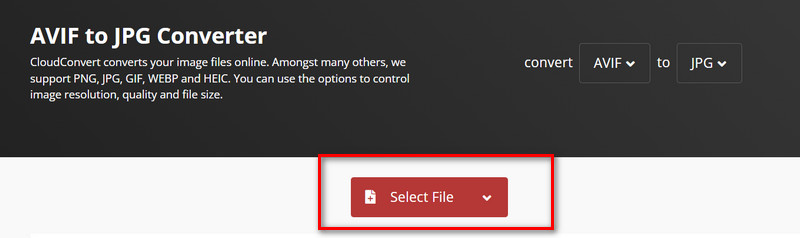 Seleccionar archivo de Cloudconvert