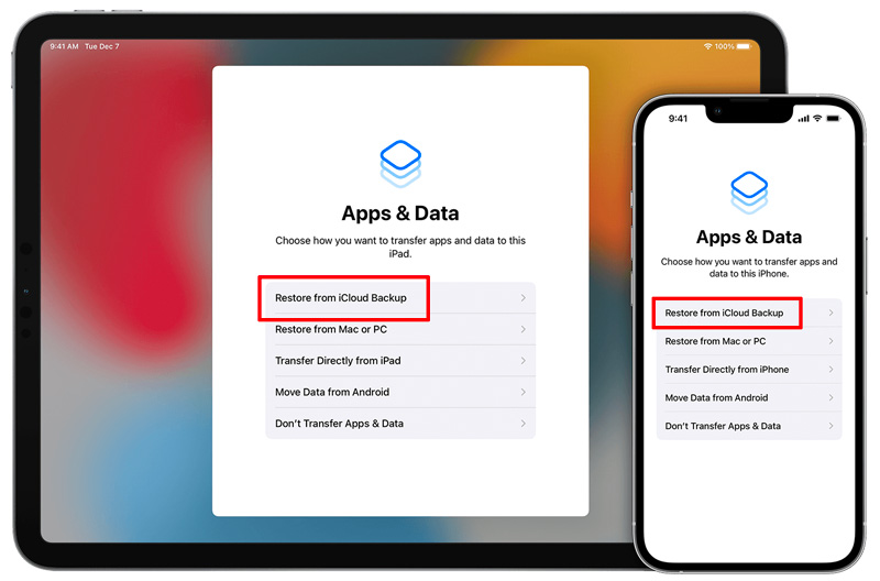 Restaurar iPhone iPad desde iCloud Backup mientras se configura