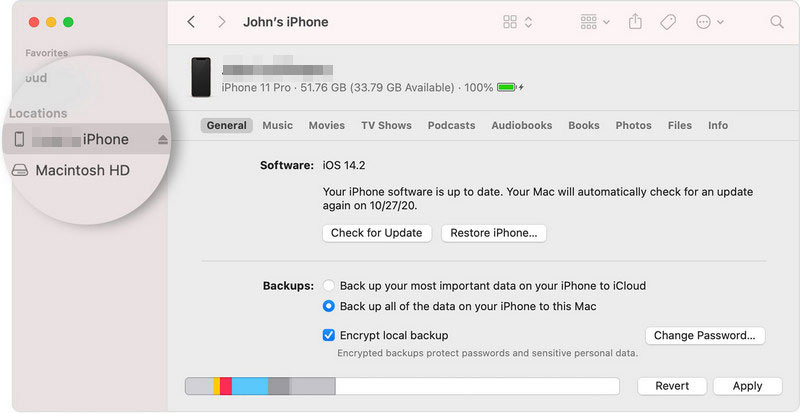 Copia de seguridad de las notas del iPhone en Mac Finder