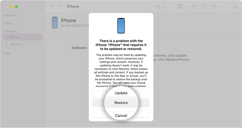 Conéctese a iTunes para omitir el iPhone deshabilitado
