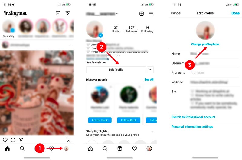Cambiar imagen de perfil en la aplicación Instagram