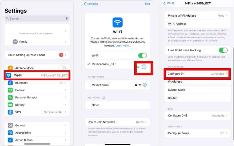 Toque Configurar iP