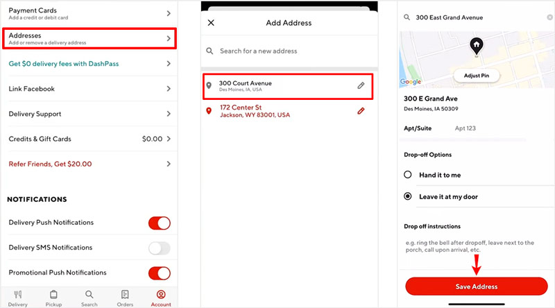 Cambia tu ubicación en DoorDash